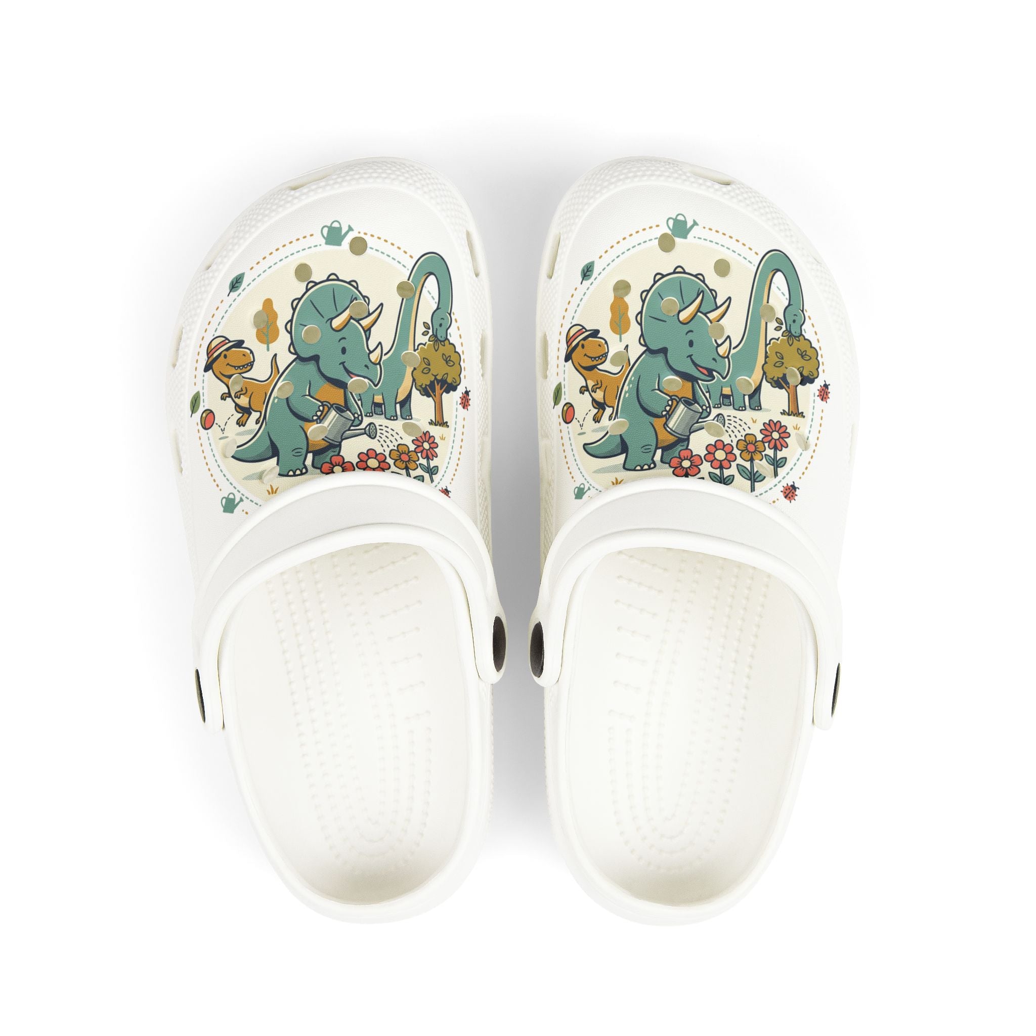 Kids' Dino Garden Foam Clogs – Cute Blue Triceratops All-Over Print