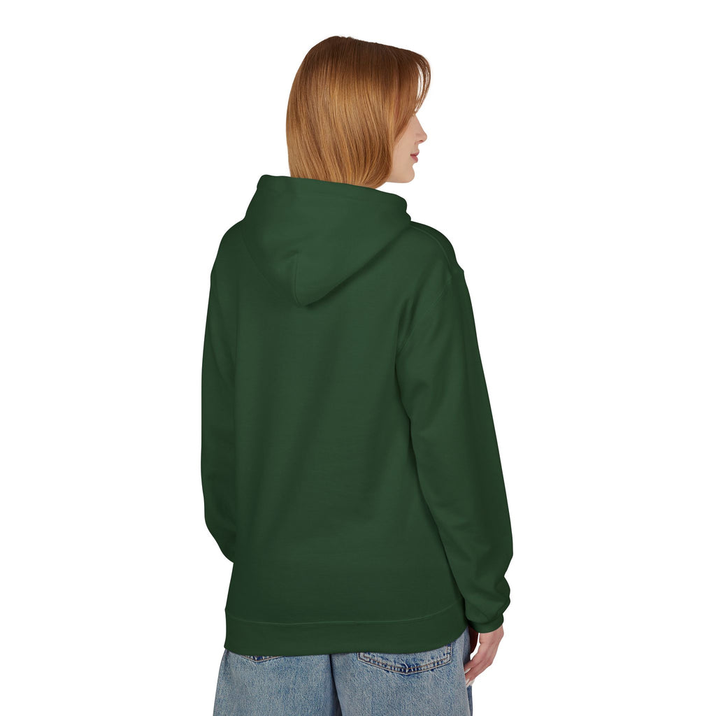 Unisex pullover hoodie with We Are Here emblem in front