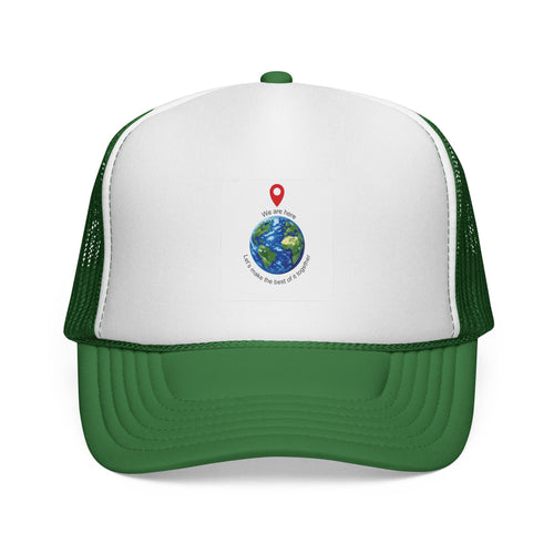 Earth Love Trucker Hat — "We Are Here" Globe Graphic Cap
