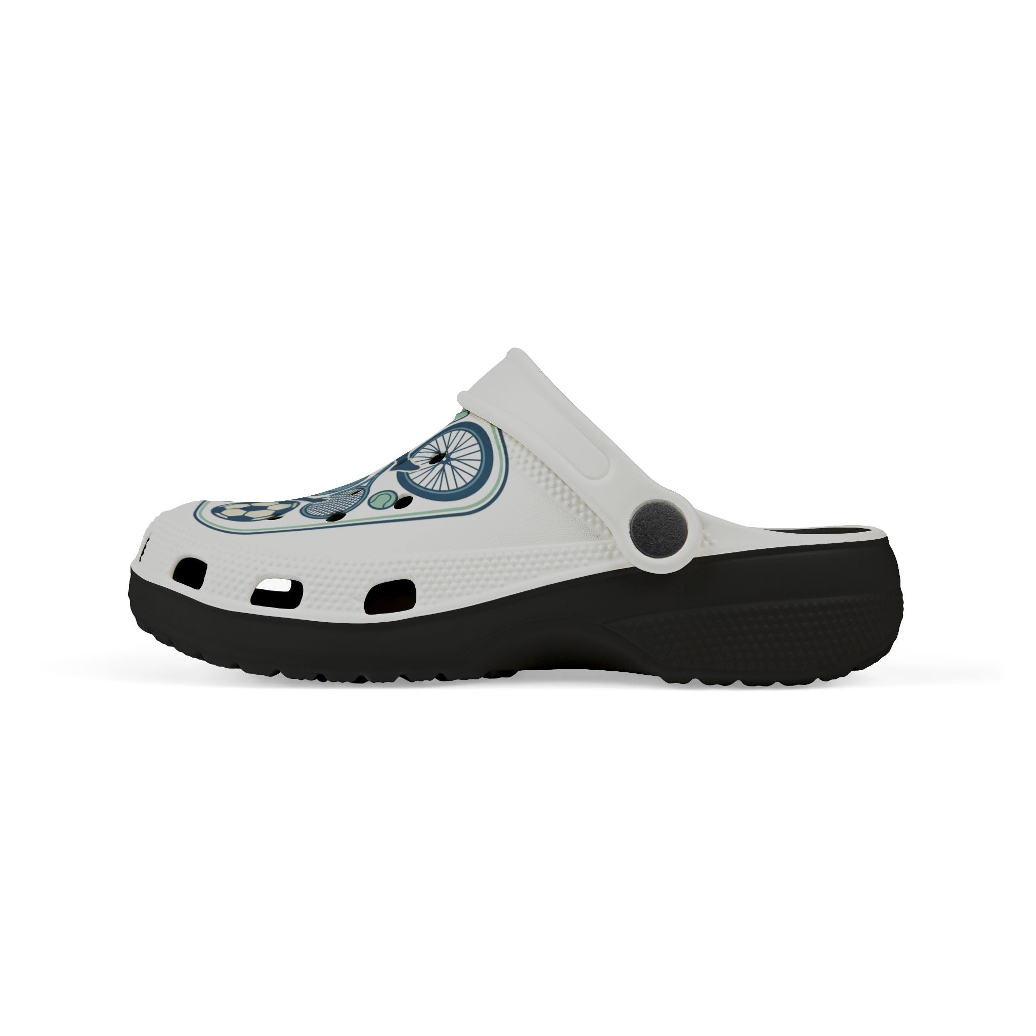 Kids Sports Pattern Foam Clogs — Athletic Soccer, Basketball & Bike Design