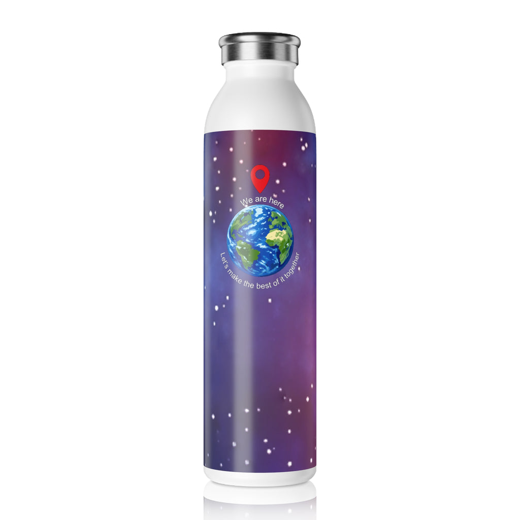 Slim Water Bottle — "We Are Here" Earth Space Design Stainless Steel Bottle