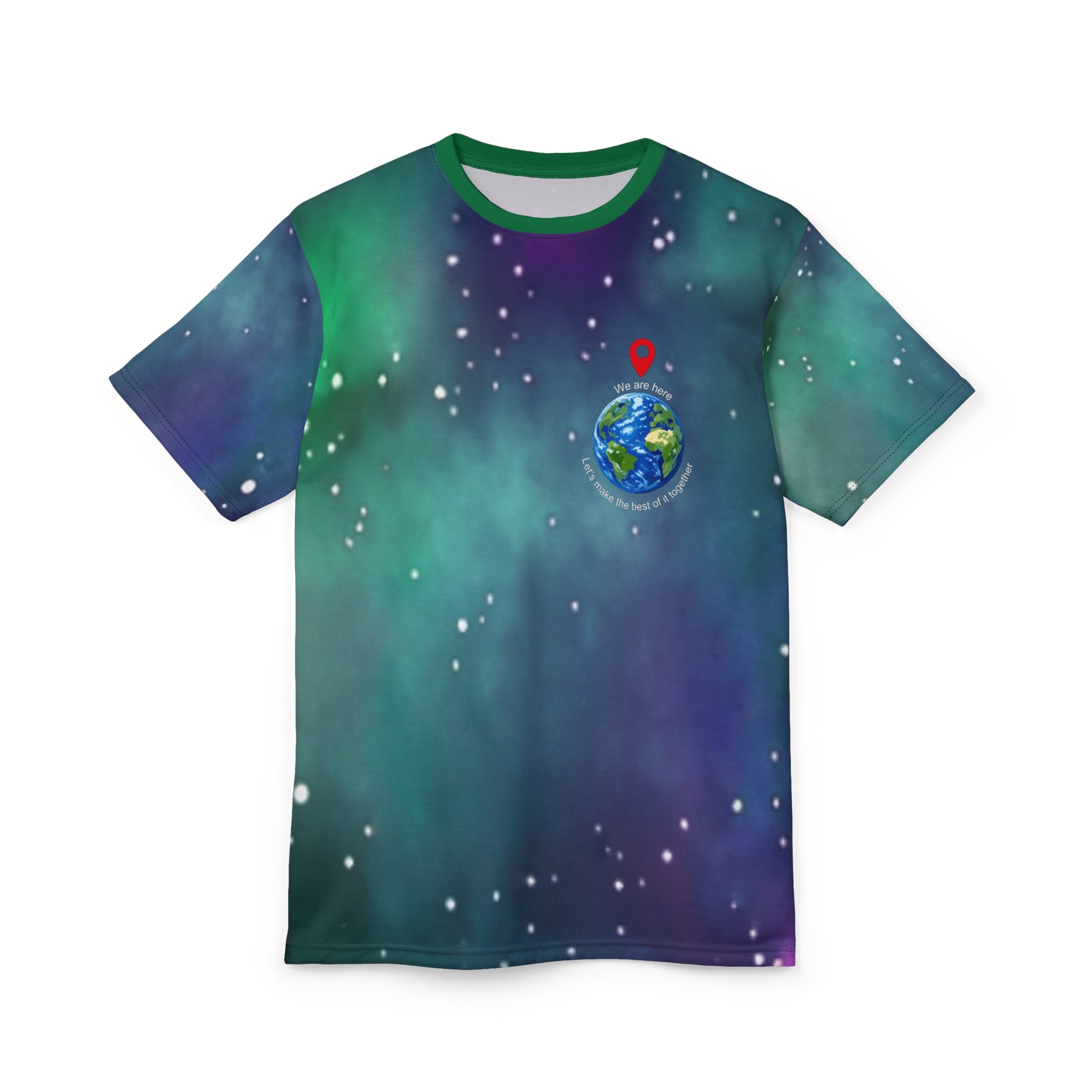 We Are Here Earth Tee — 'Let's Make The Best Of It, Together' Galaxy Graphic Shirt