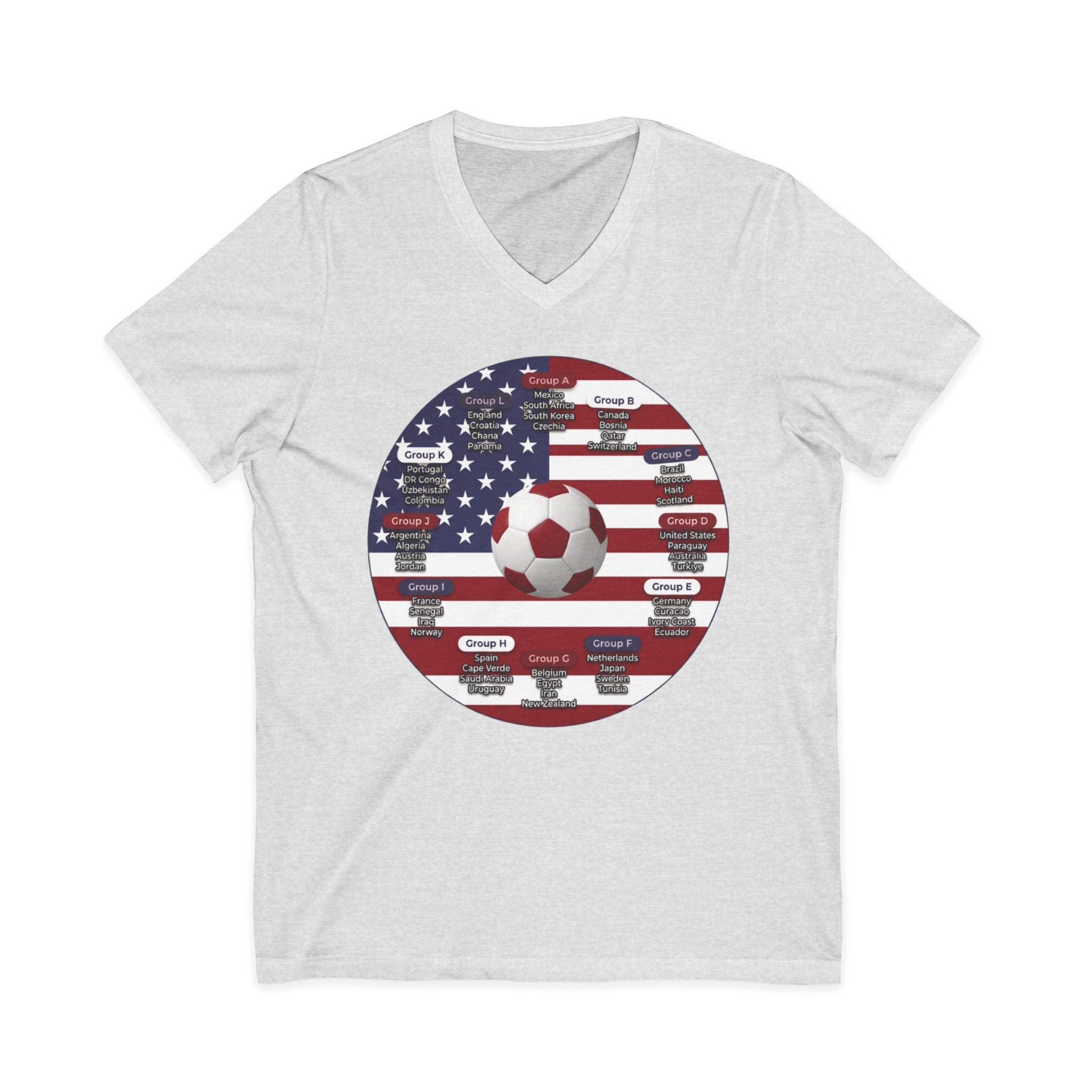 Celebrate 2026 together recognizing the World Cup in America Soccer Flag V-Neck Tee