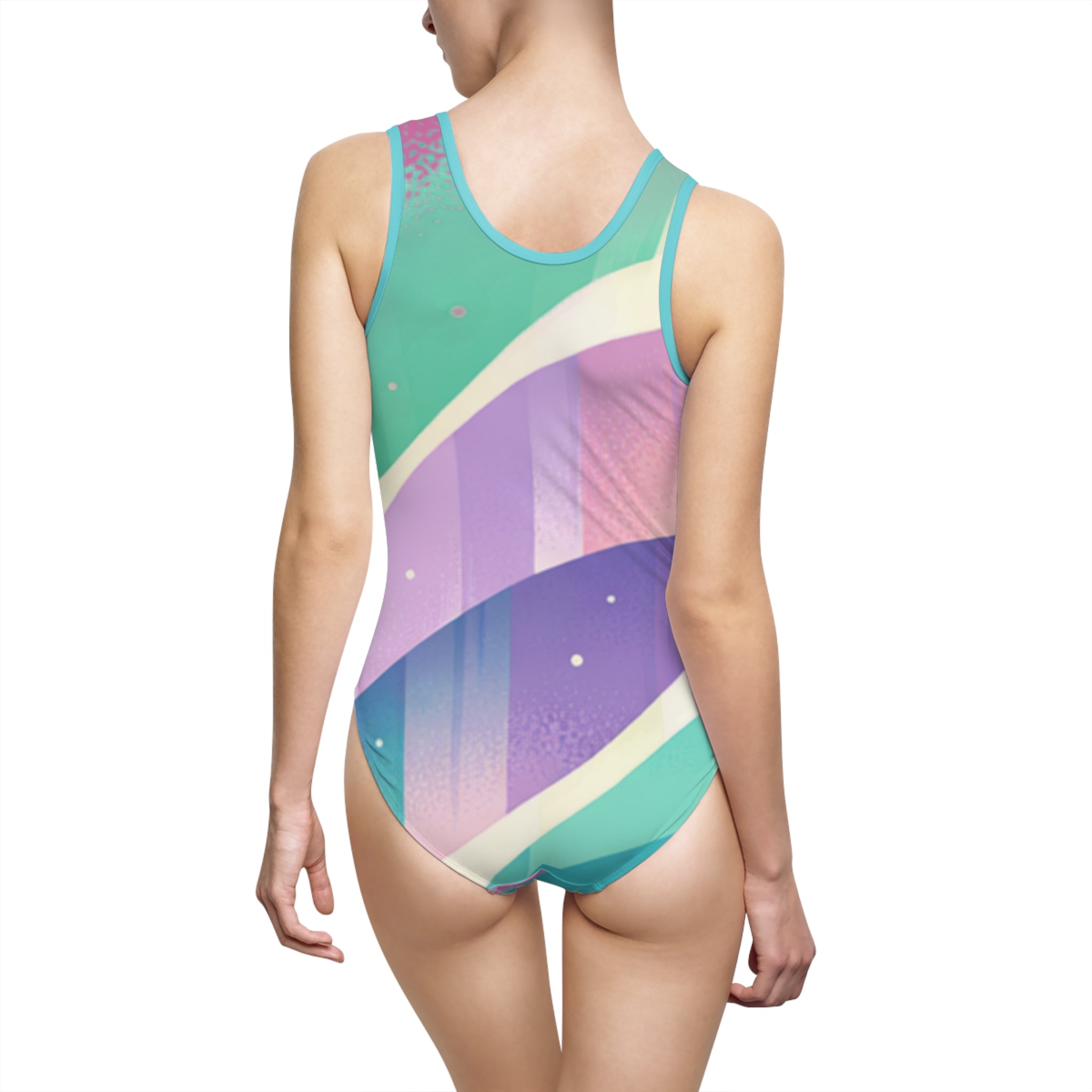 Pastel Wave One-Piece Swimsuit — Retro Gradient Beach Wear
