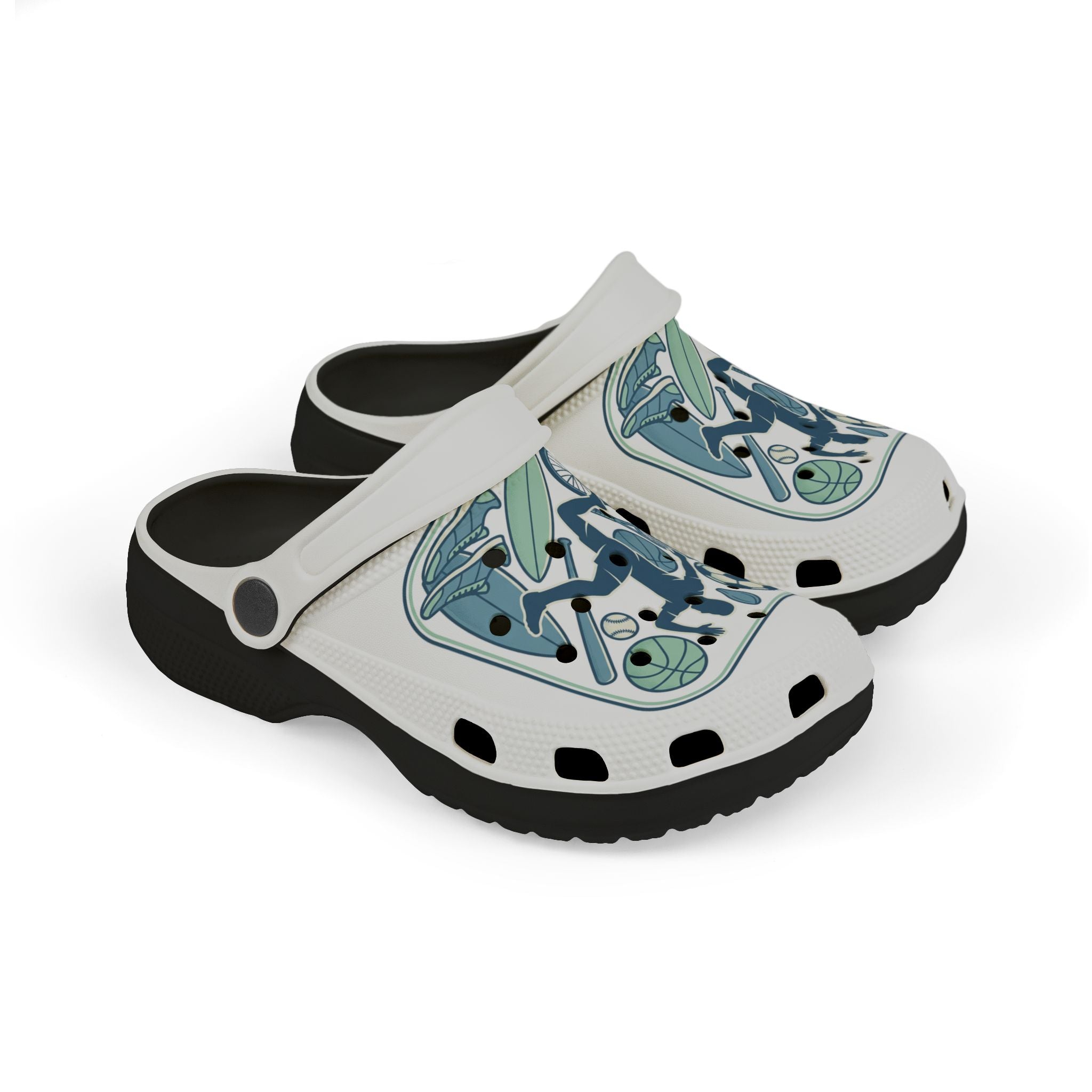 Kids Sports Pattern Foam Clogs — Athletic Soccer, Basketball & Bike Design