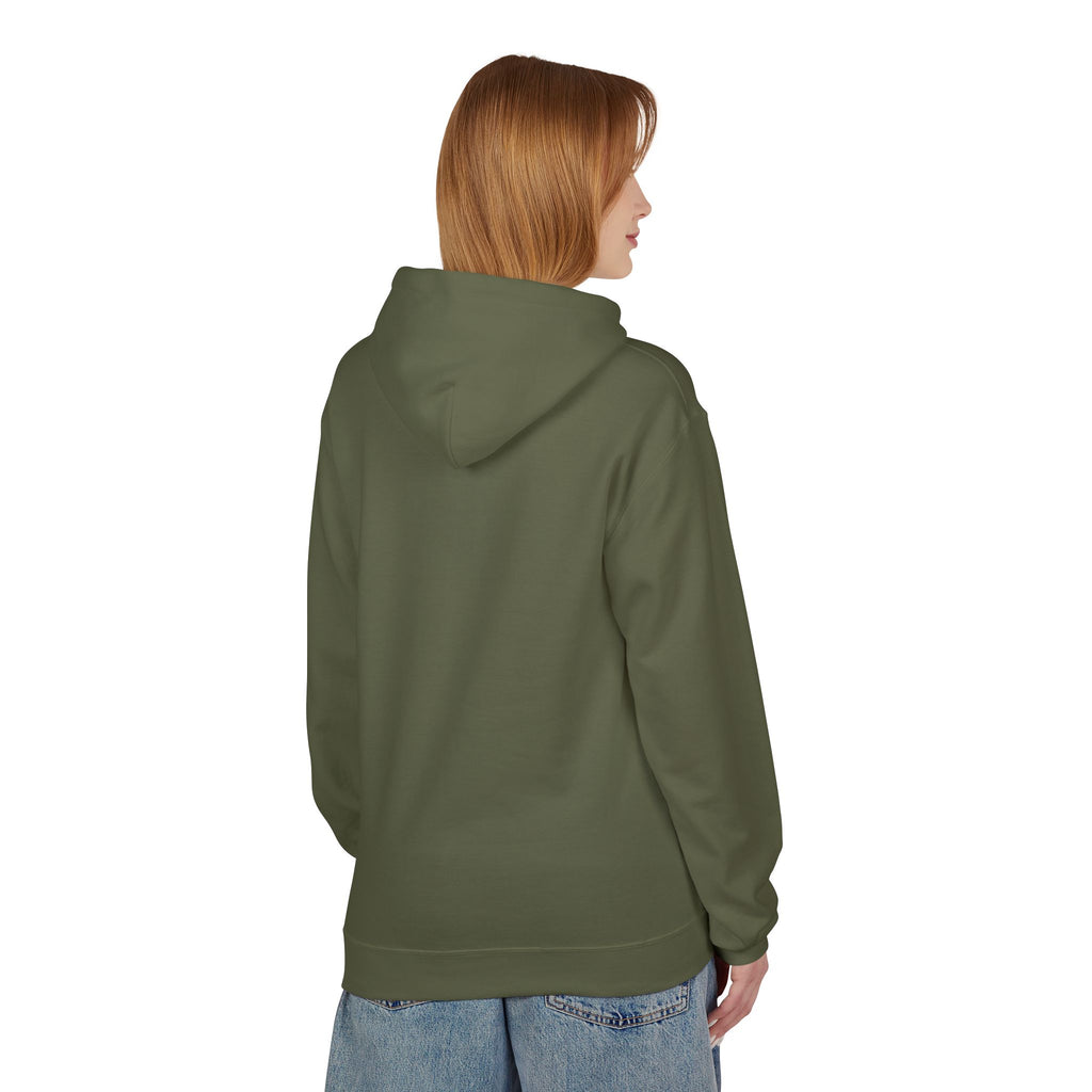 Unisex pullover hoodie with We Are Here emblem in front