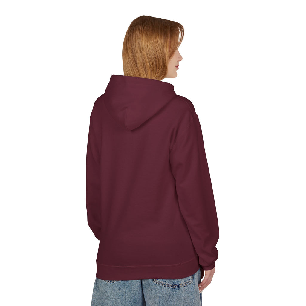 Unisex pullover hoodie with We Are Here emblem in front