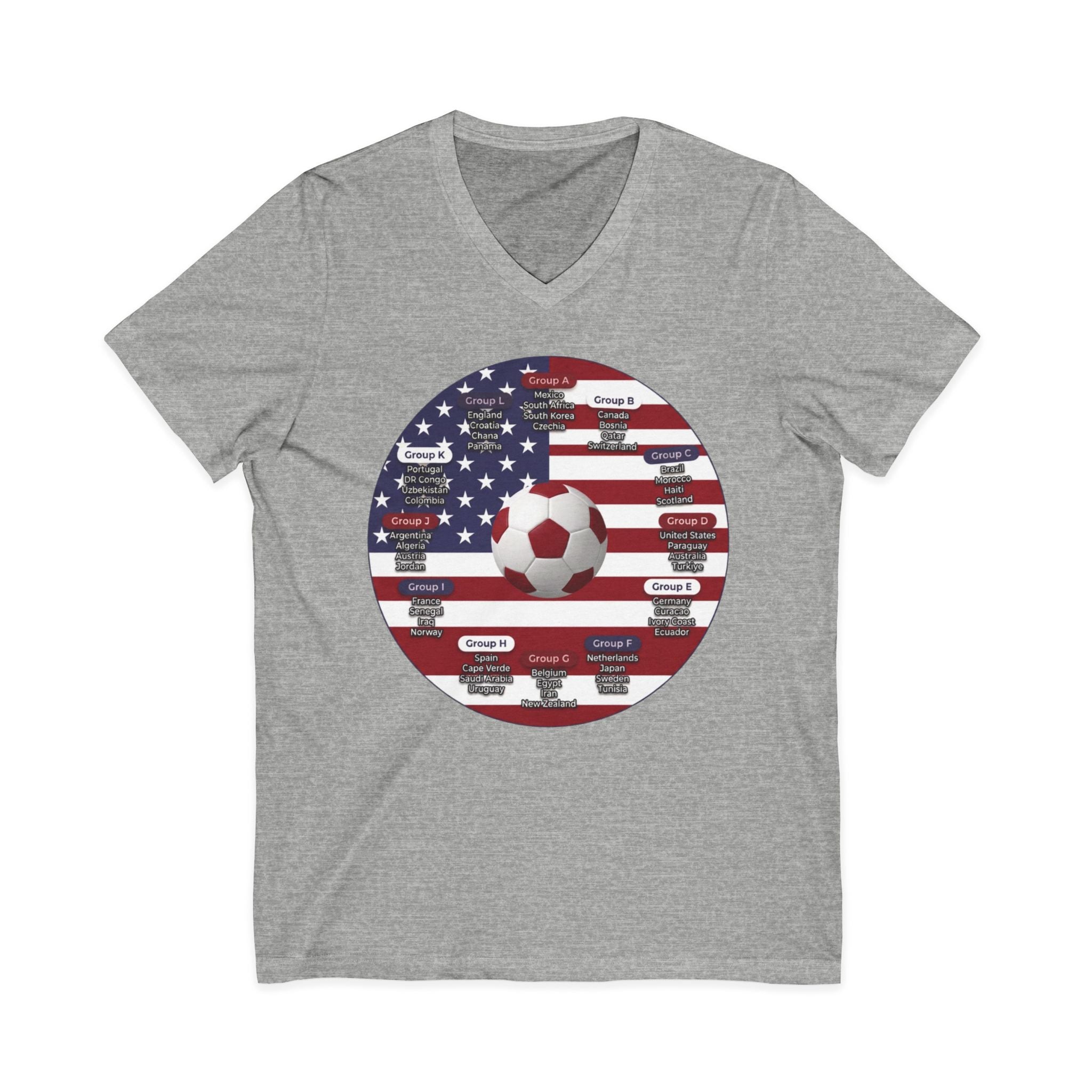 Celebrate 2026 together recognizing the World Cup in America Soccer Flag V-Neck Tee