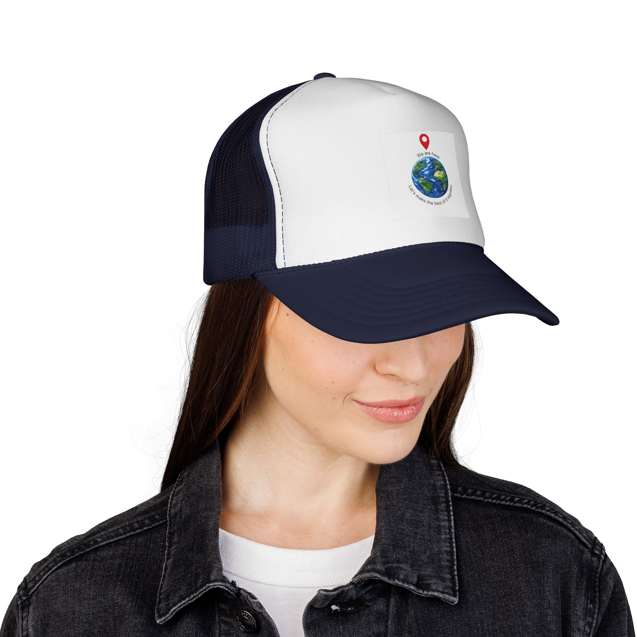 Earth Love Trucker Hat — "We Are Here" Globe Graphic Cap