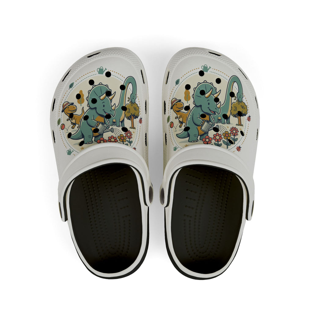 Kids' Dino Garden Foam Clogs – Cute Blue Triceratops All-Over Print