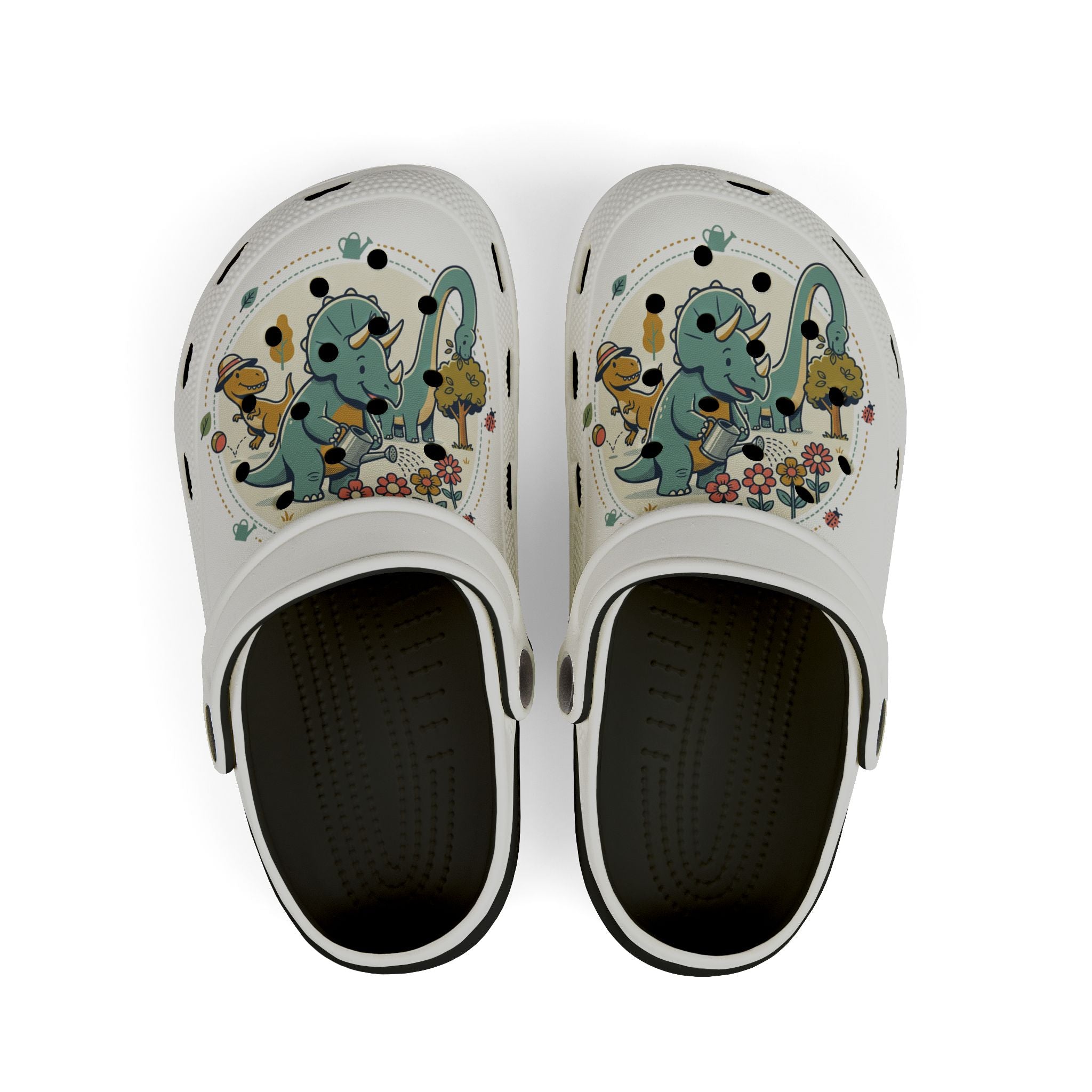 Kids' Dino Garden Foam Clogs – Cute Blue Triceratops All-Over Print