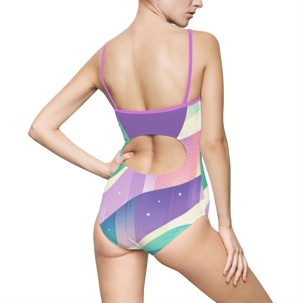 Pastel Aurora One-Piece Swimsuit — Colorful Abstract Beachwear for Women