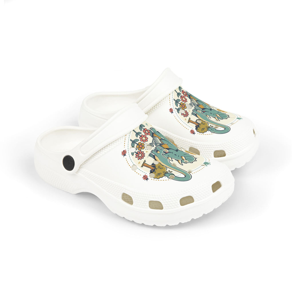 Kids' Dino Garden Foam Clogs – Cute Blue Triceratops All-Over Print