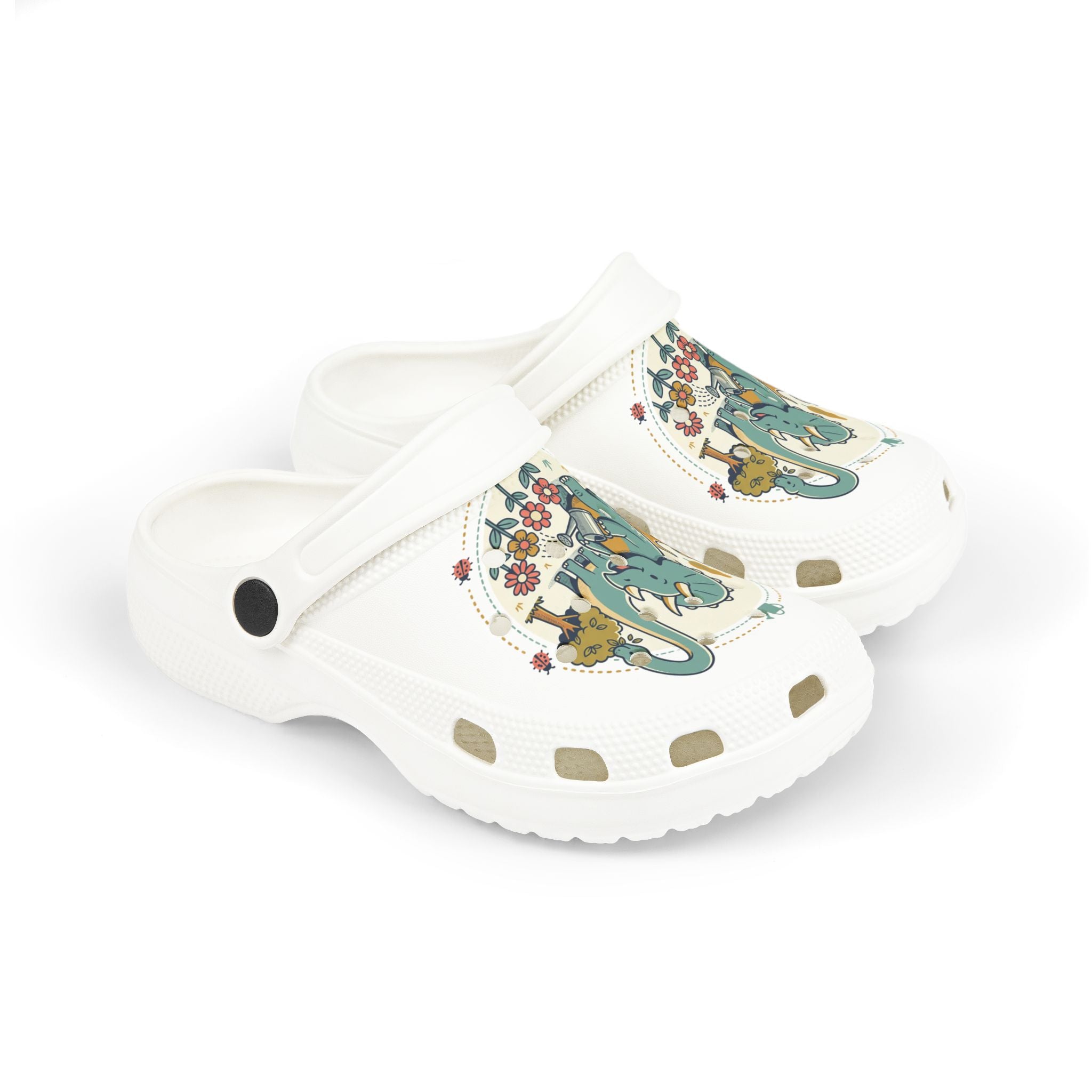 Kids' Dino Garden Foam Clogs – Cute Blue Triceratops All-Over Print