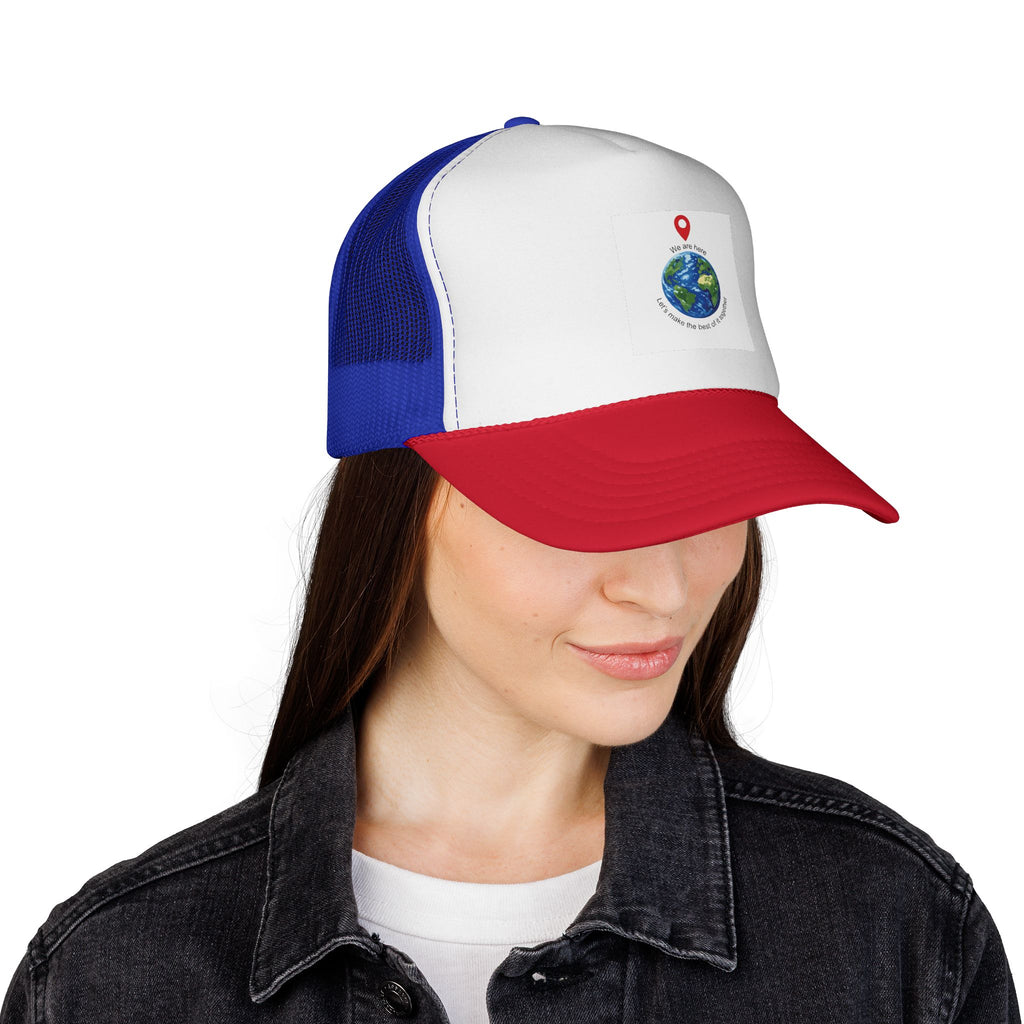Earth Love Trucker Hat — "We Are Here" Globe Graphic Cap