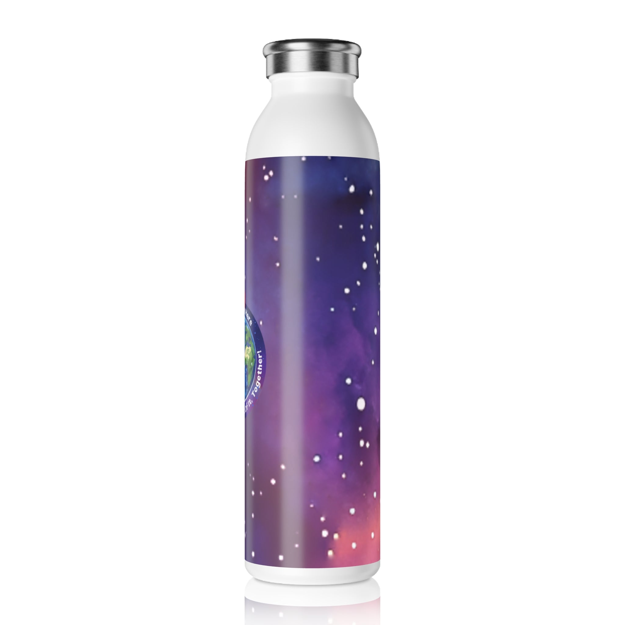 Slim Water Bottle — "We Are Here" Earth Space Design Stainless Steel Bottle