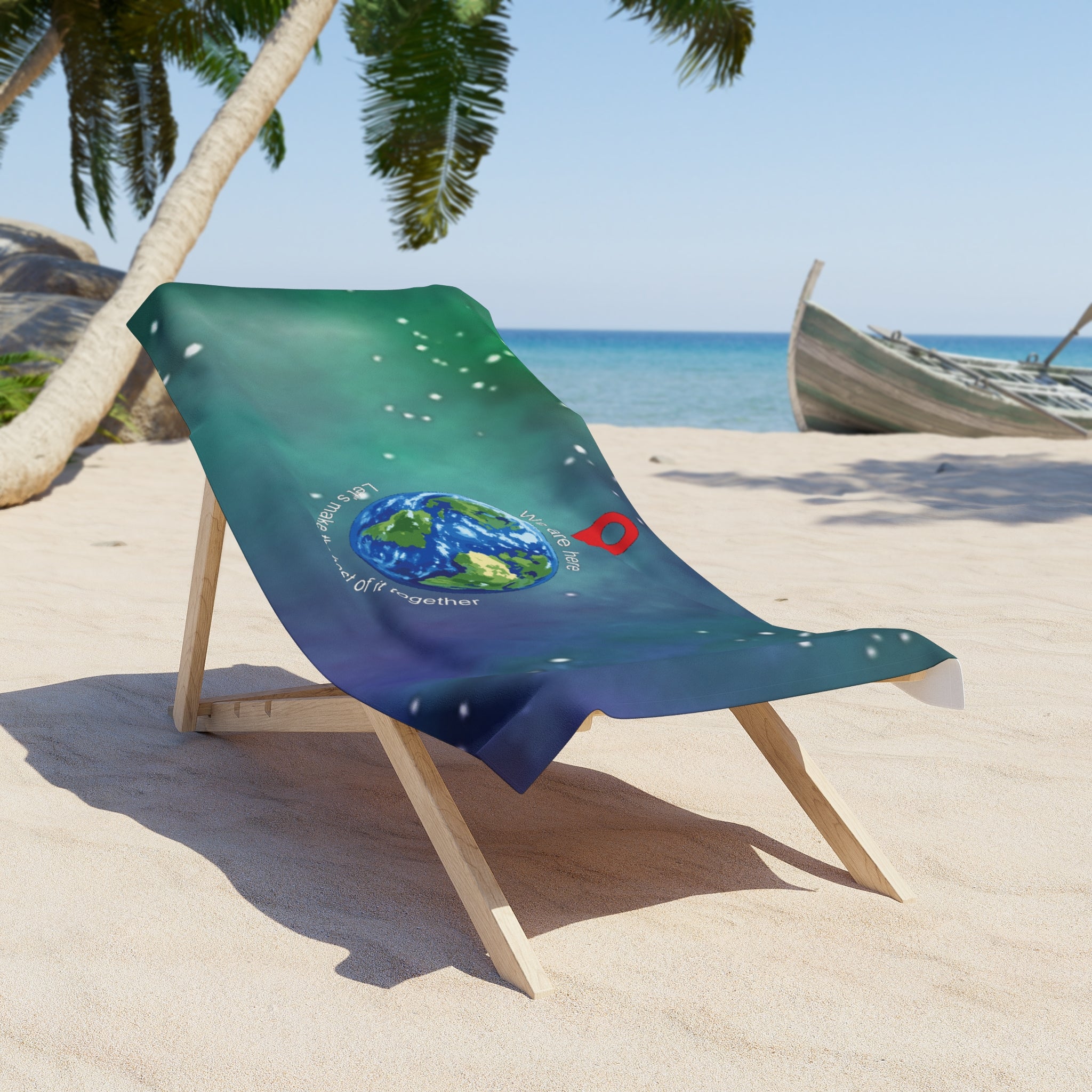 Beach Towel - “We Are Here” Earth Design with GPS Pin | Inspirational Travel & Eco Vibe