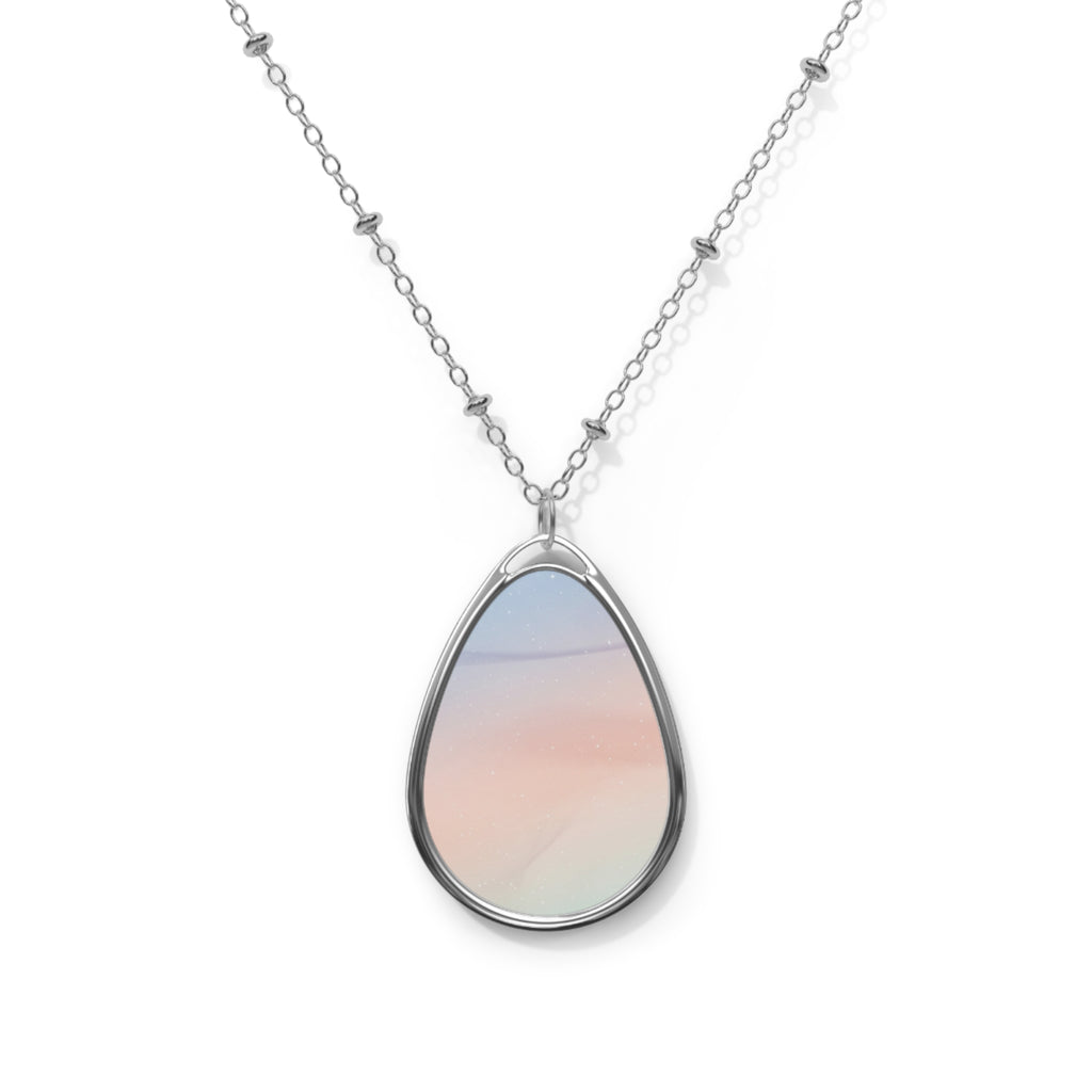Iridescent Oval Pendant Necklace — Sterling Teardrop Locket