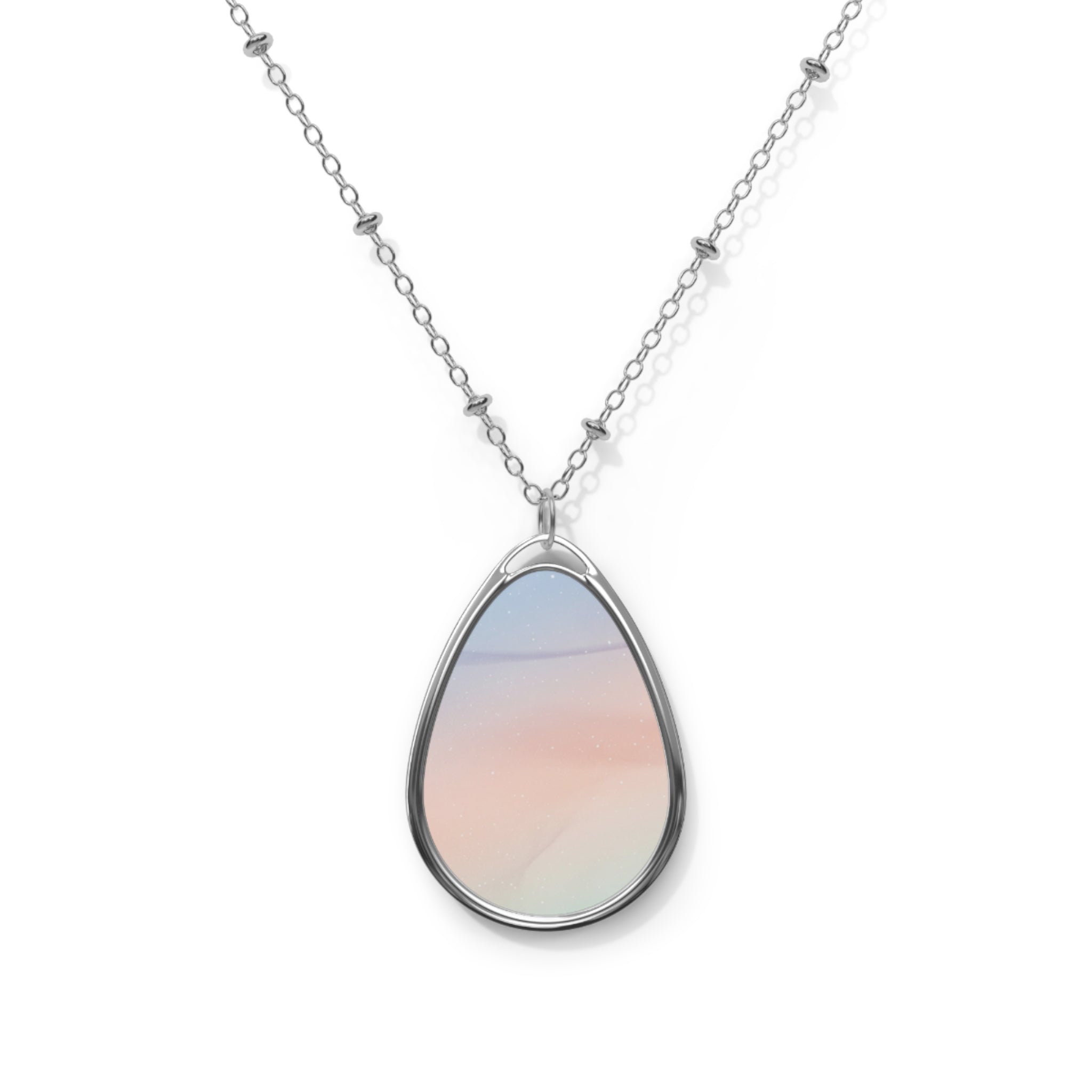 Iridescent Oval Pendant Necklace — Sterling Teardrop Locket