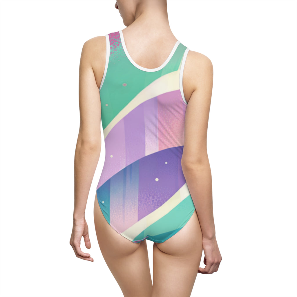 Pastel Wave One-Piece Swimsuit — Retro Gradient Beach Wear