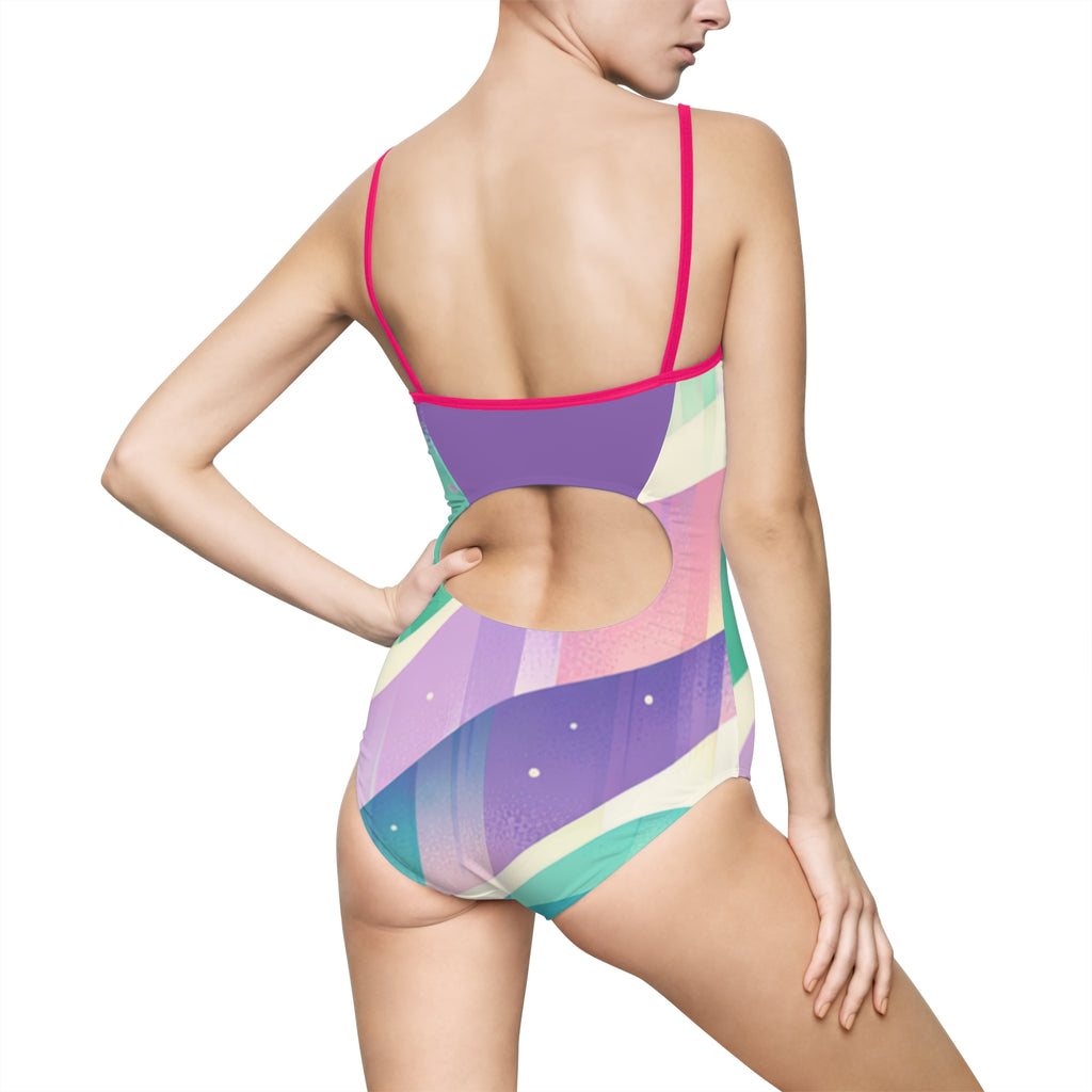 Pastel Aurora One-Piece Swimsuit — Colorful Abstract Beachwear for Women