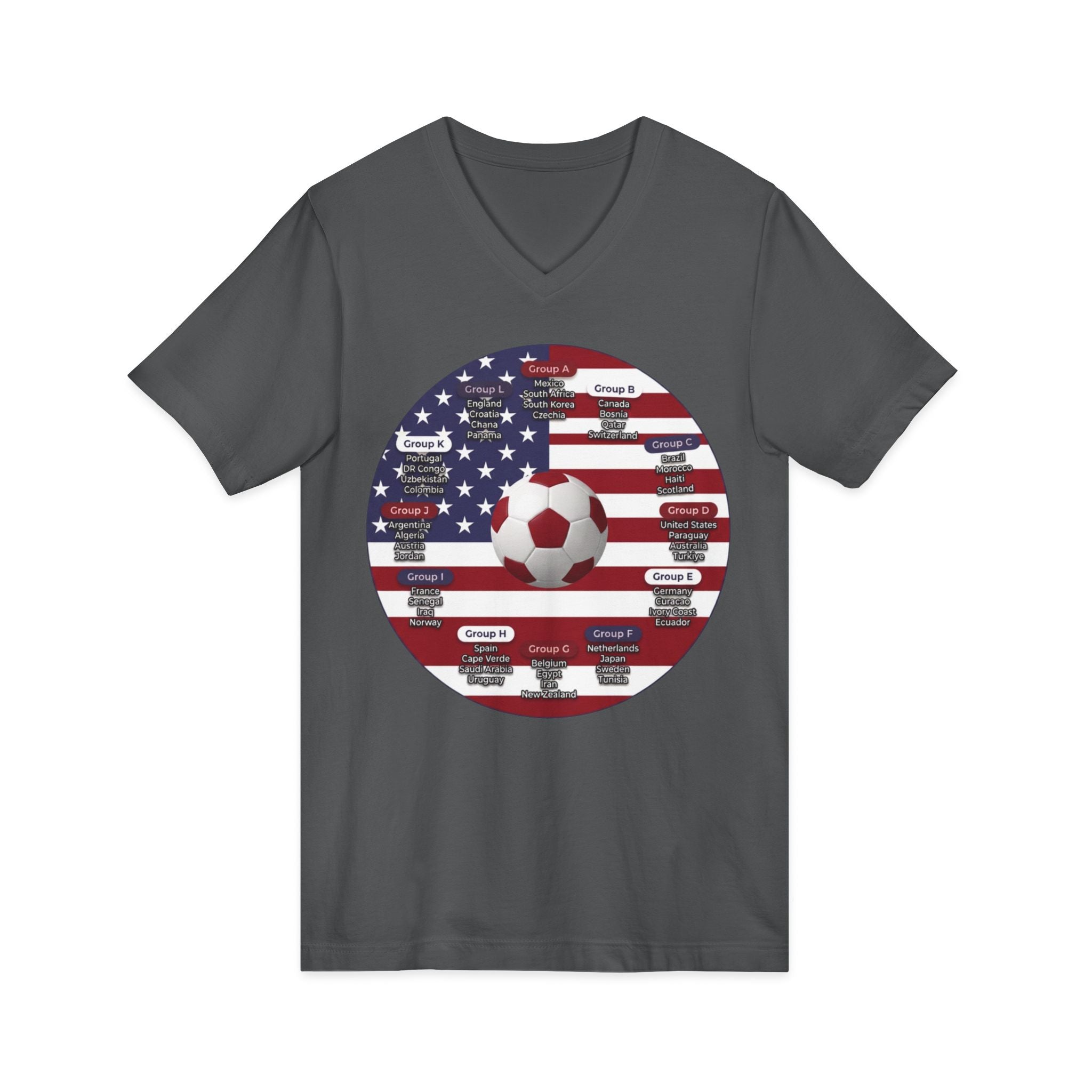 Celebrate 2026 together recognizing the World Cup in America Soccer Flag V-Neck Tee