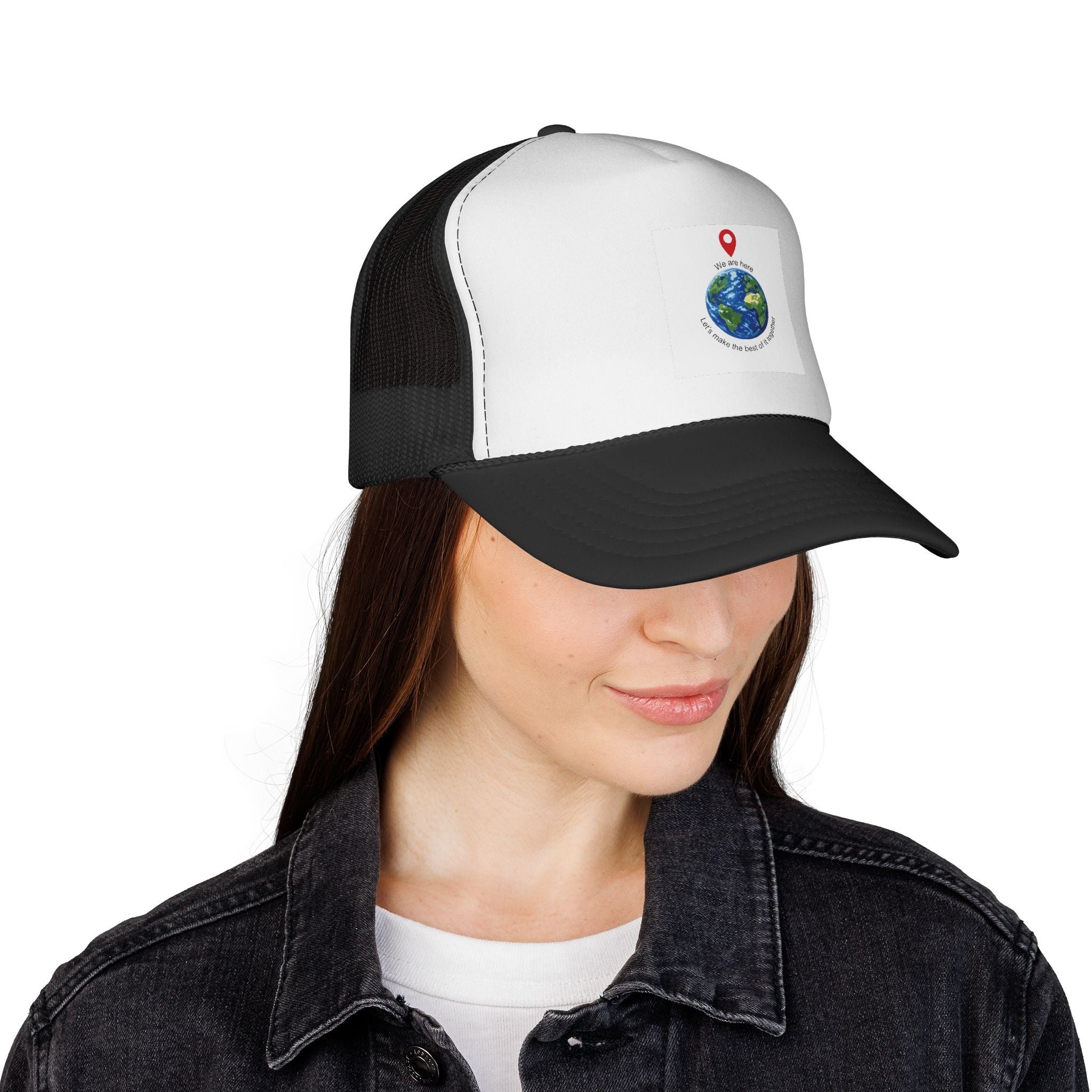 Earth Love Trucker Hat — "We Are Here" Globe Graphic Cap