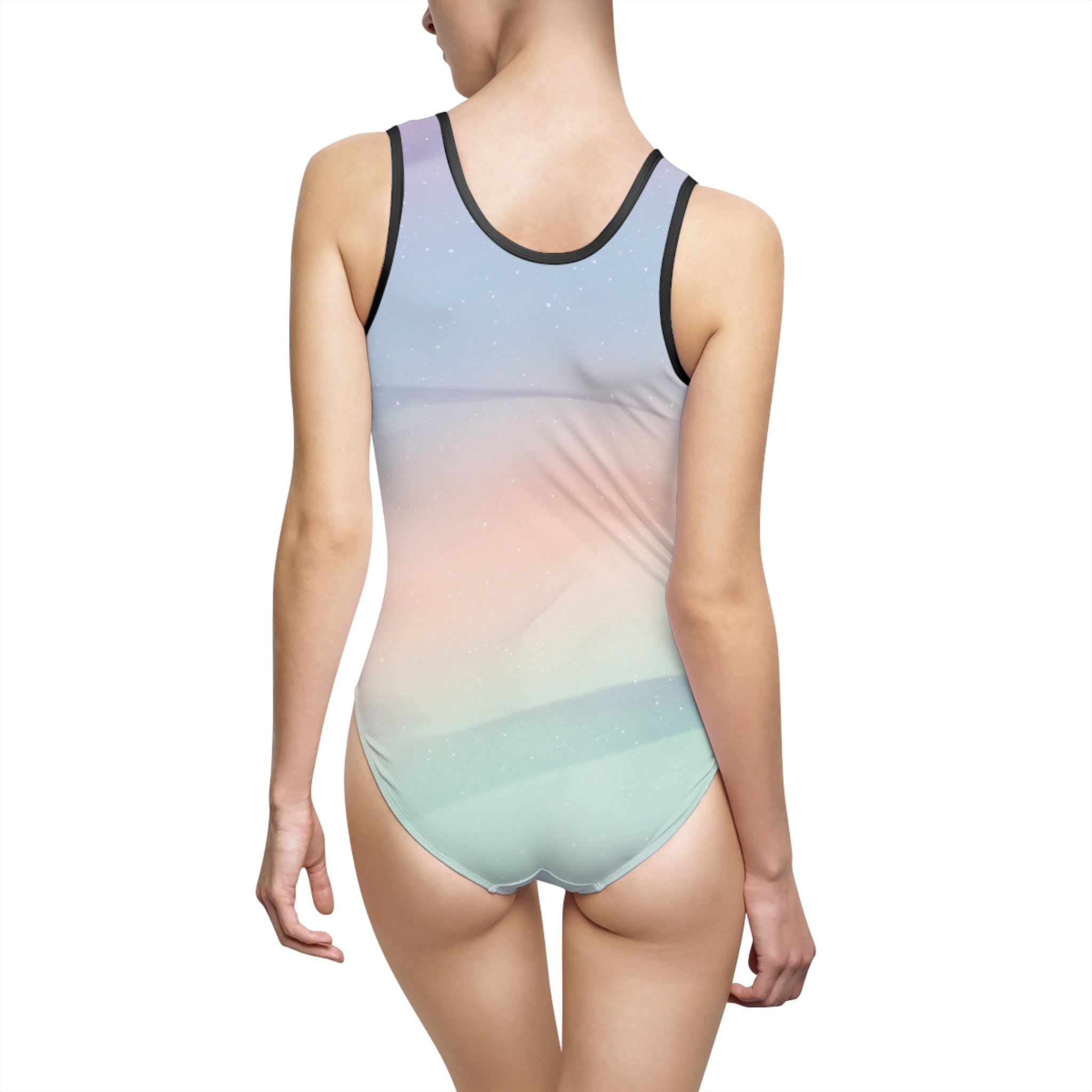 Earth Pin One-Piece Swimsuit — Pastel Gradient Planet Swimwear