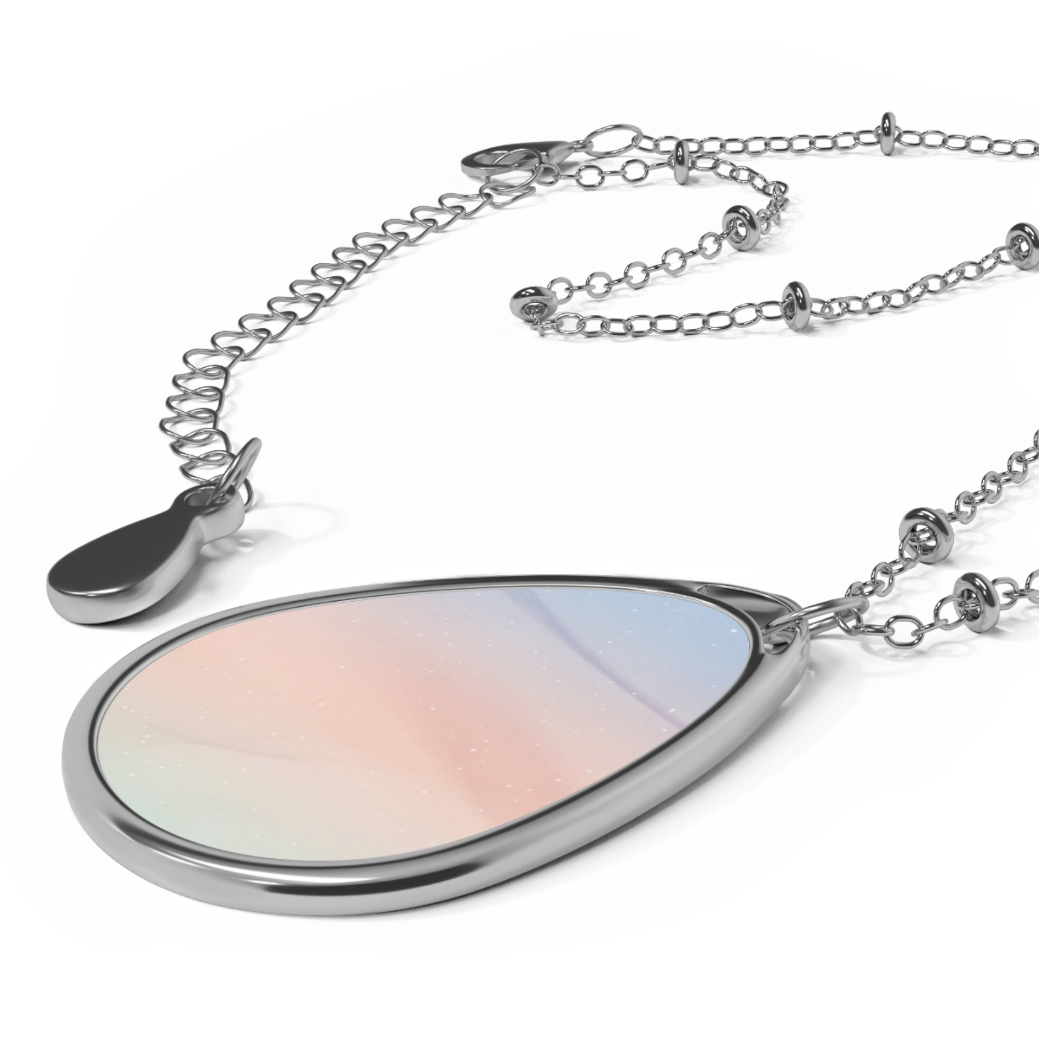 Iridescent Oval Pendant Necklace — Sterling Teardrop Locket