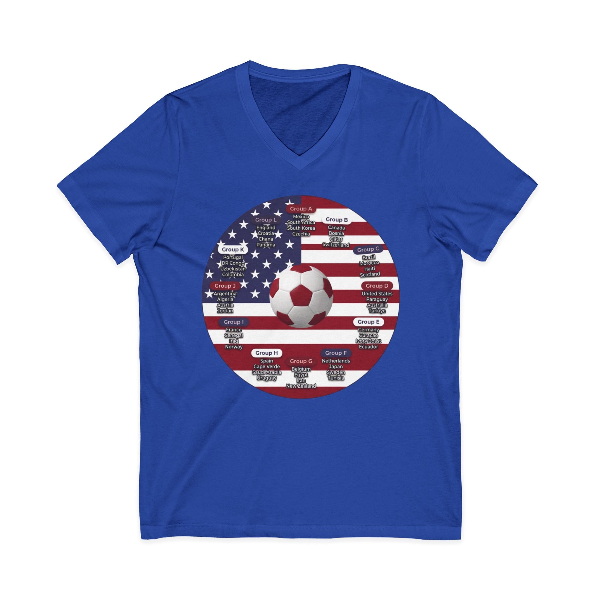 Celebrate 2026 together recognizing the World Cup in America Soccer Flag V-Neck Tee