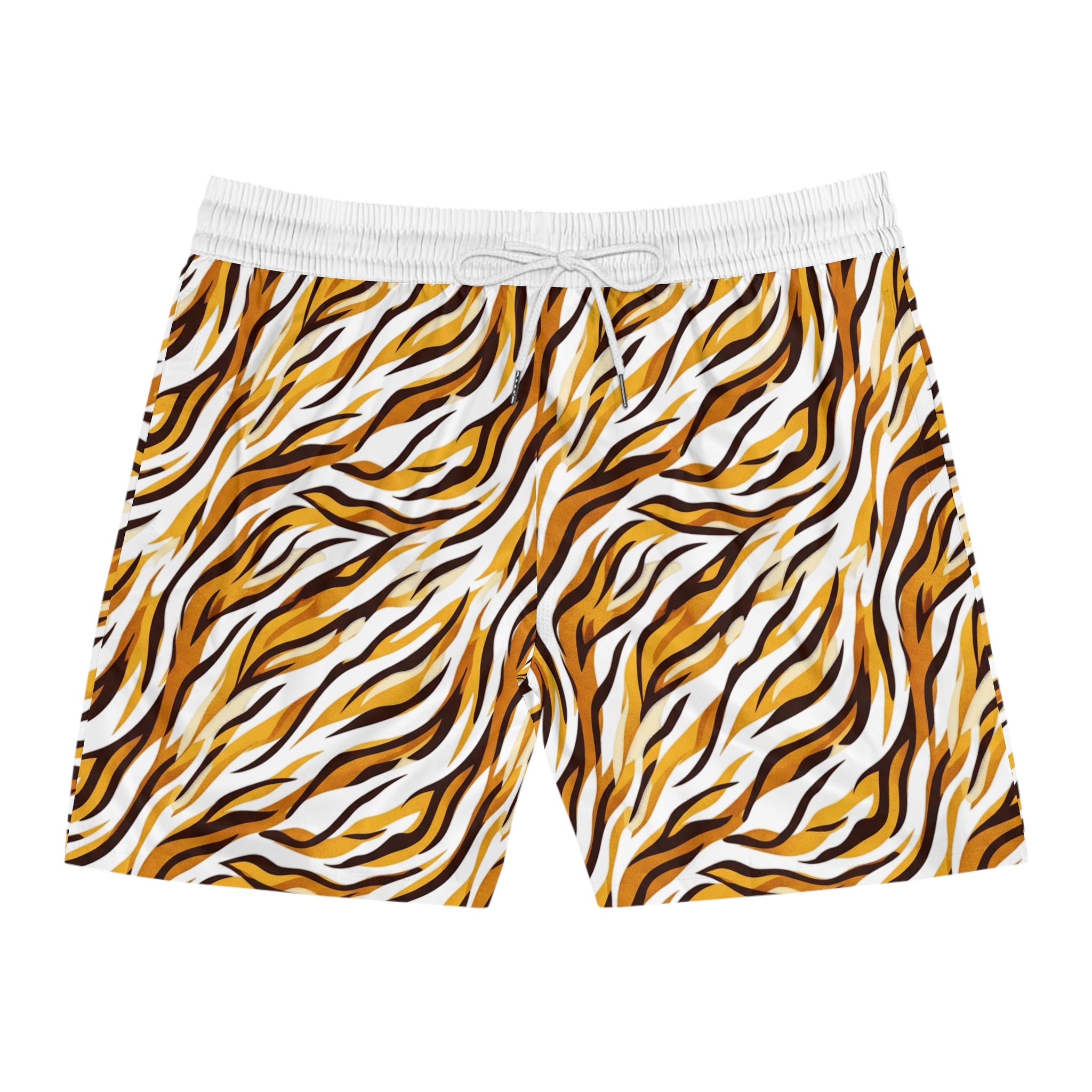 Tiger Stripe Swim Shorts — Retro Animal Print Men’s Beach Trunks