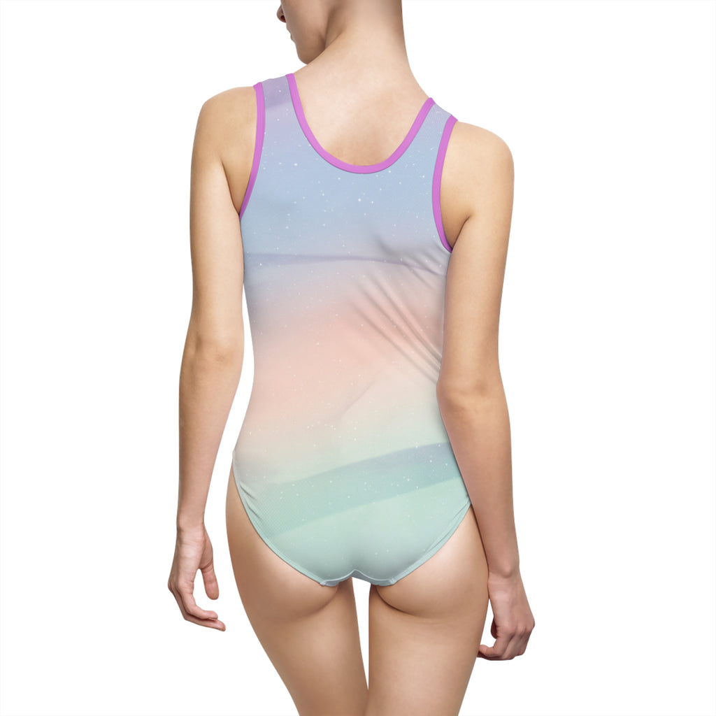 Earth Pin One-Piece Swimsuit — Pastel Gradient Planet Swimwear
