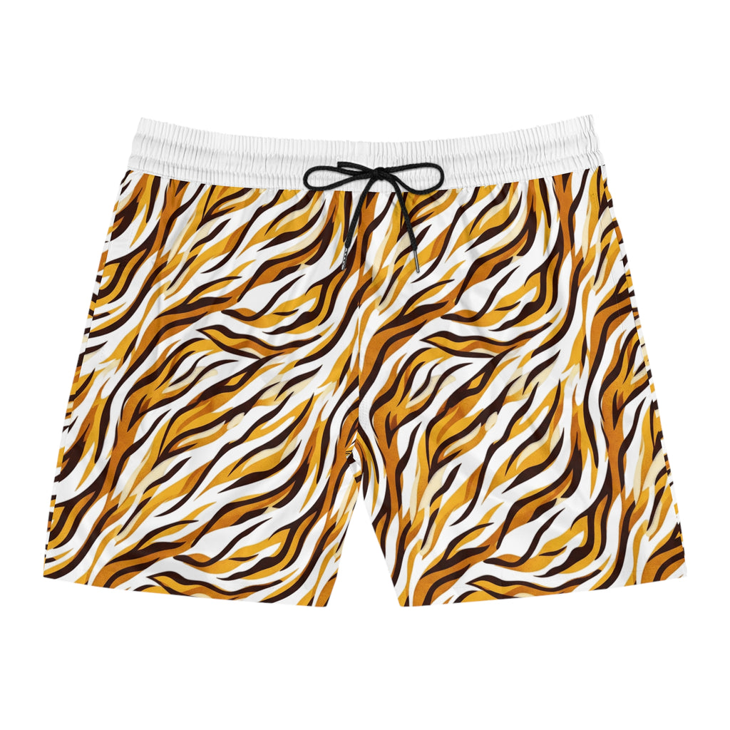 Tiger Stripe Swim Shorts — Retro Animal Print Men’s Beach Trunks