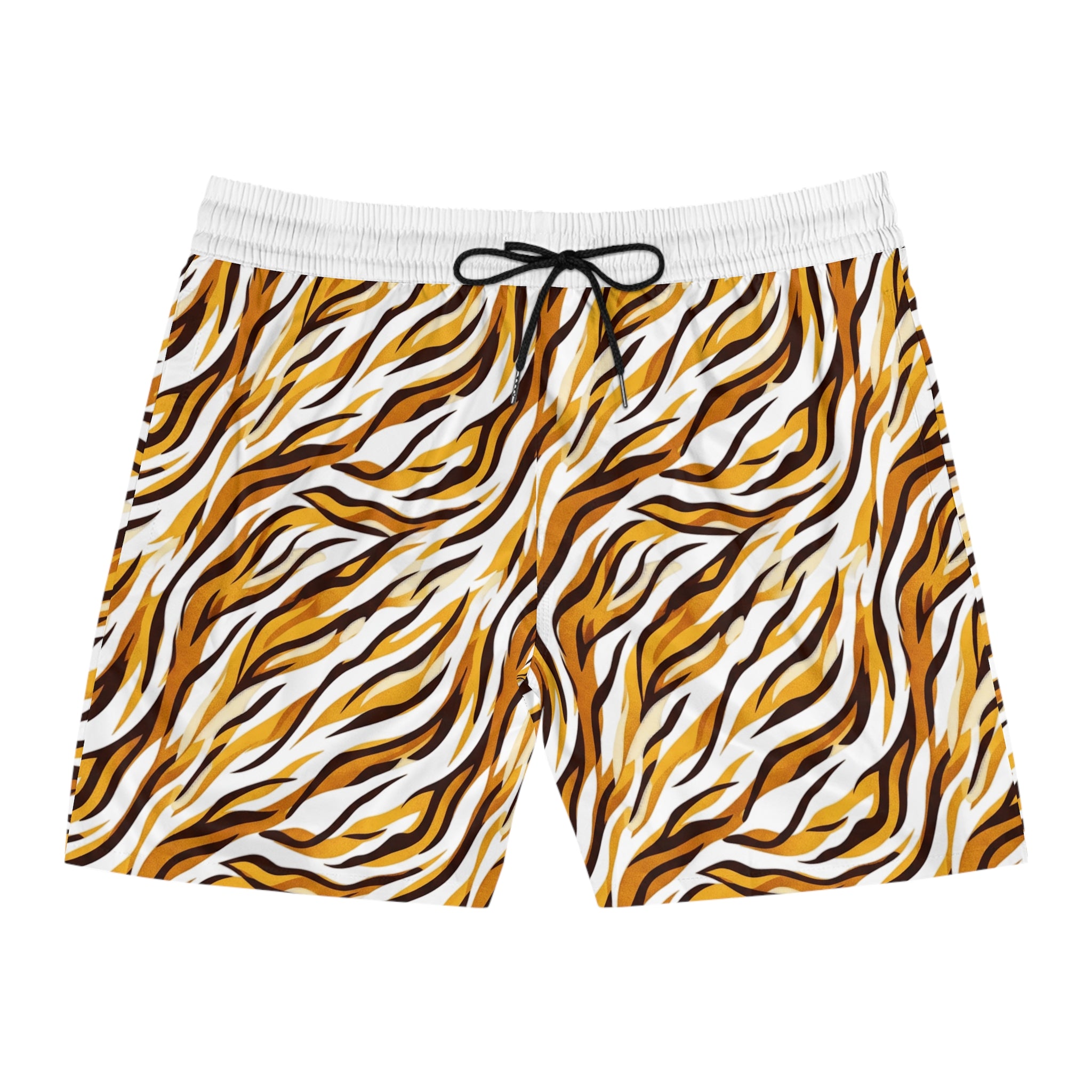 Tiger Stripe Swim Shorts — Retro Animal Print Men’s Beach Trunks