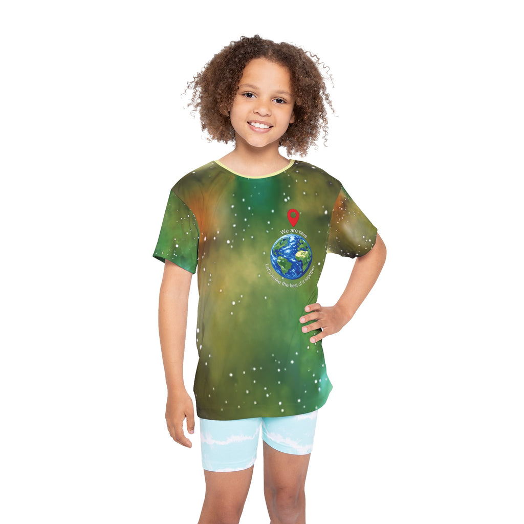 Kids Space Jersey — 'We Are Here' Earth Emblem All-Over Print